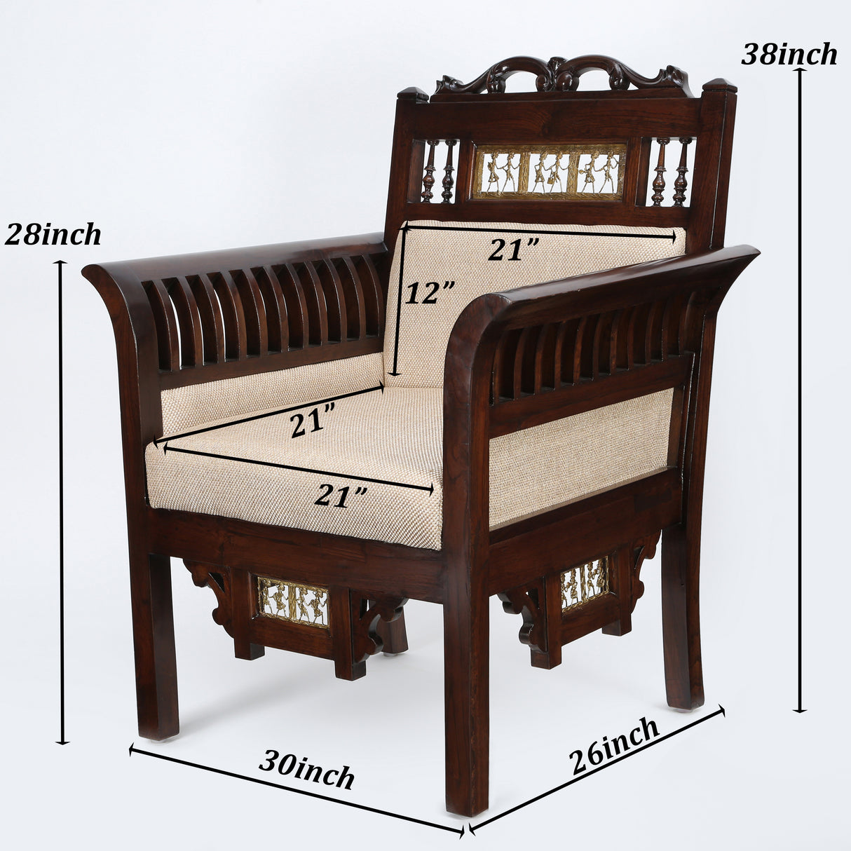 MAHARAJA SINGLE SEATER SOFA WITH DHORKA BRASS FRAMES