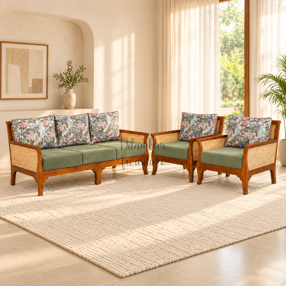 STELLA TEAK WOOD RATTAN SOFA