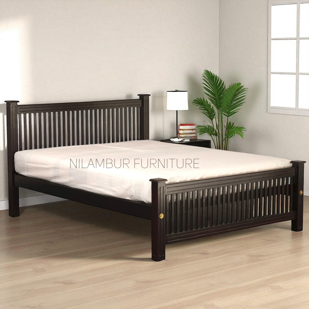 SQUARE MAHOGONY WOOD BED COT