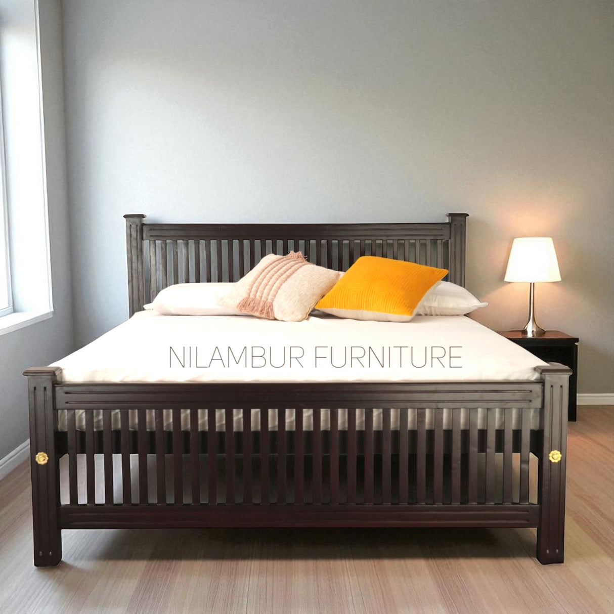 SQUARE MAHOGONY WOOD BED COT