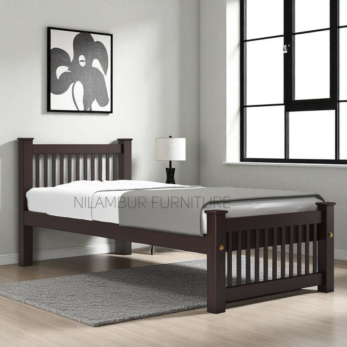 SQUARE SINGLE MAHOGONY BED COT