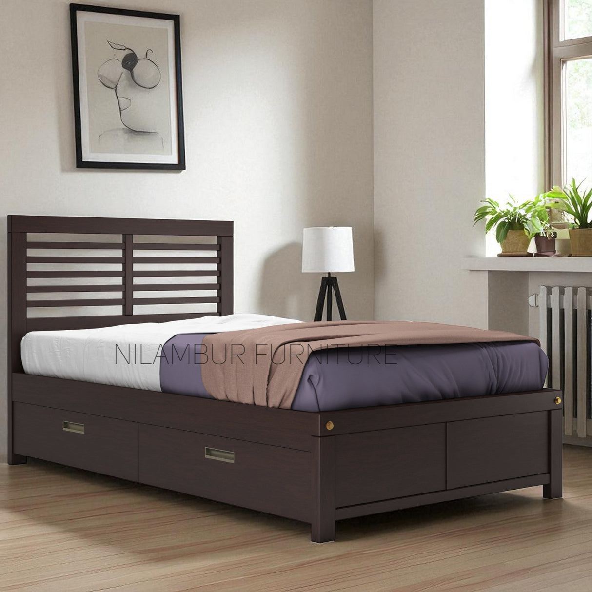 CAROLINE MAHOGONY WOOD BED COT
