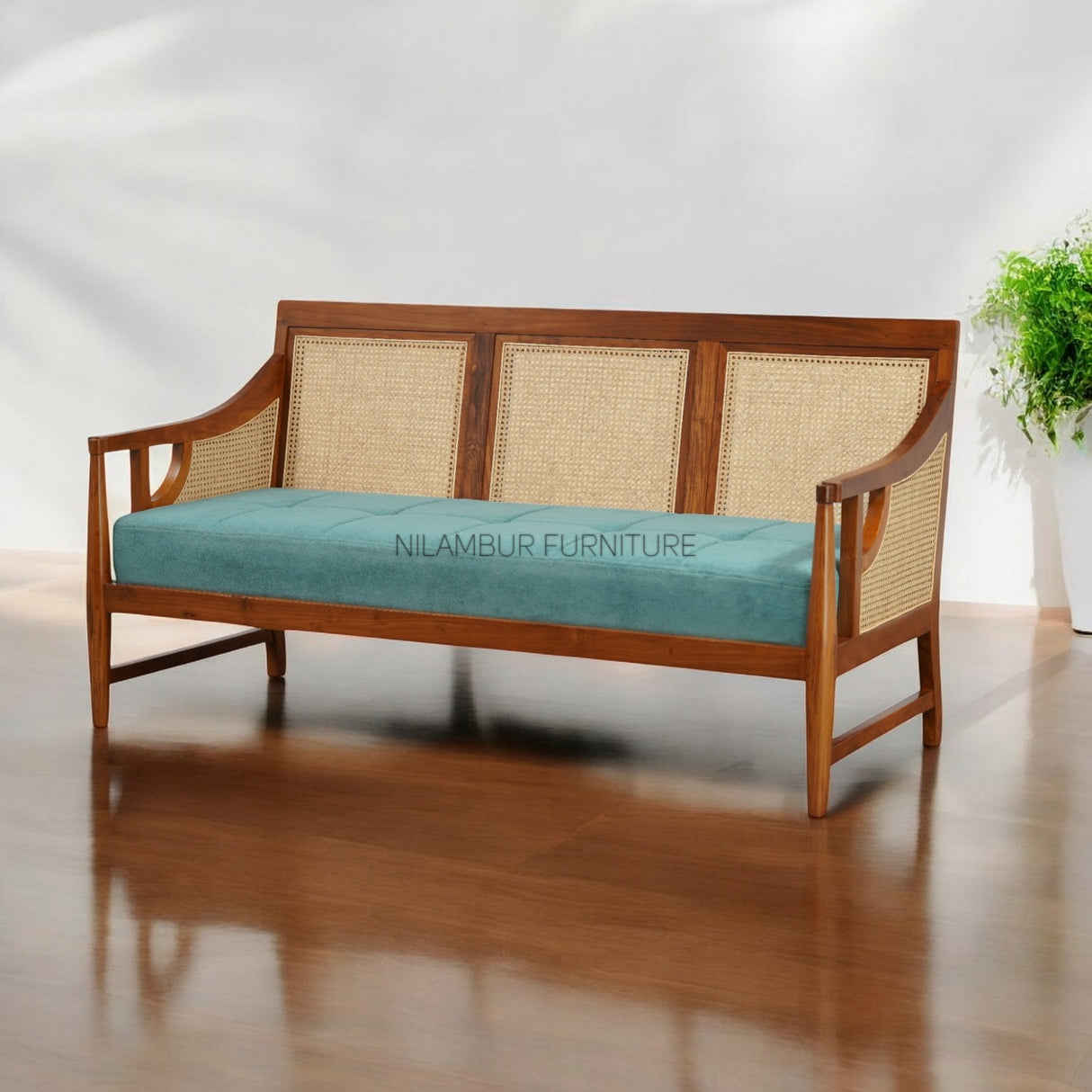 TRAVANCORE TEAK WOOD RATTAN SOFA