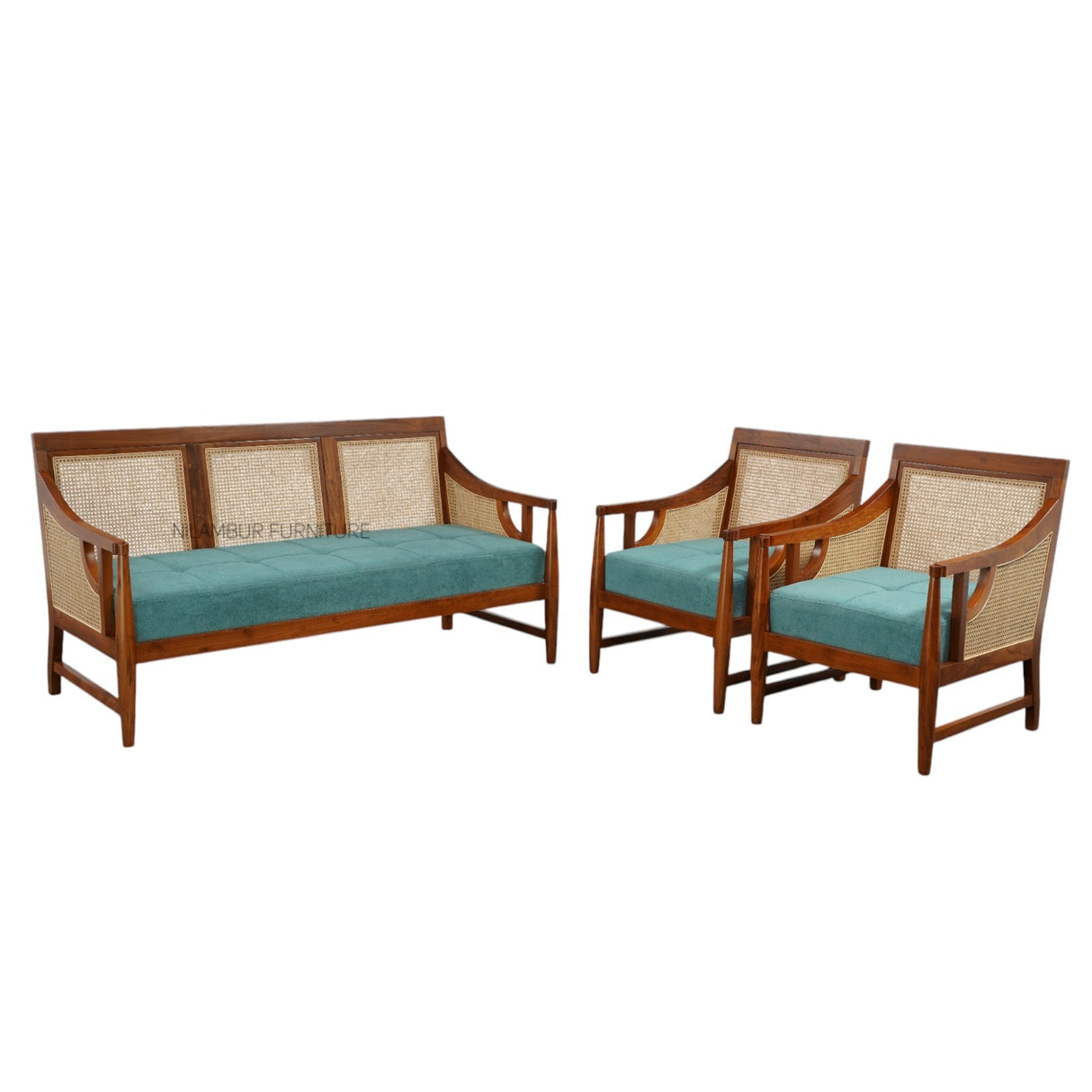 TRAVANCORE TEAK WOOD RATTAN SOFA