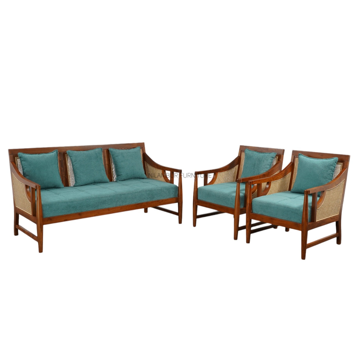 TRAVANCORE TEAK WOOD RATTAN SOFA
