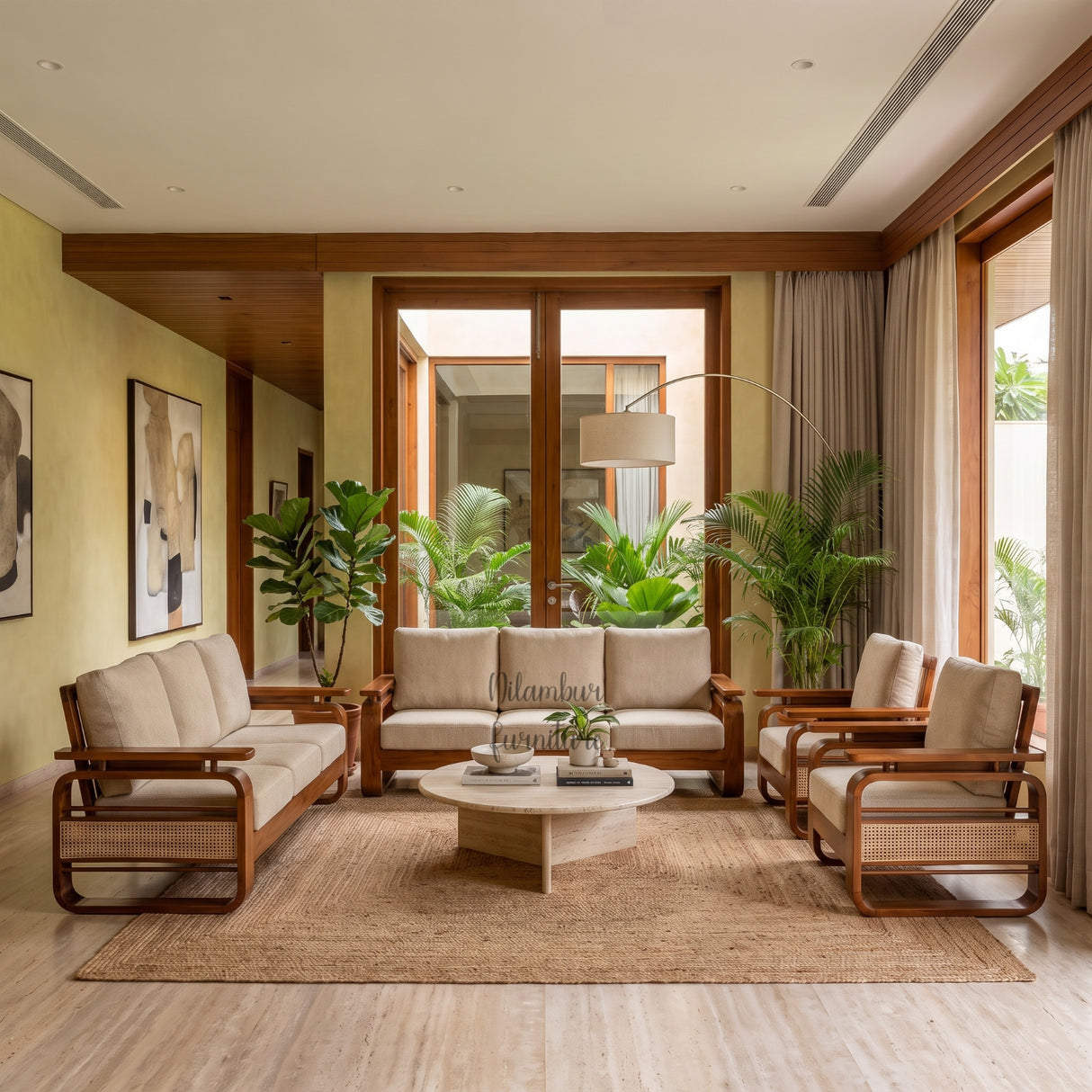 COLONIAL TEAK WOOD RATTAN SOFA