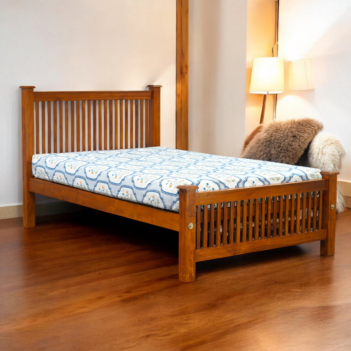 SQUARE DOUBLE TEAK BED COT