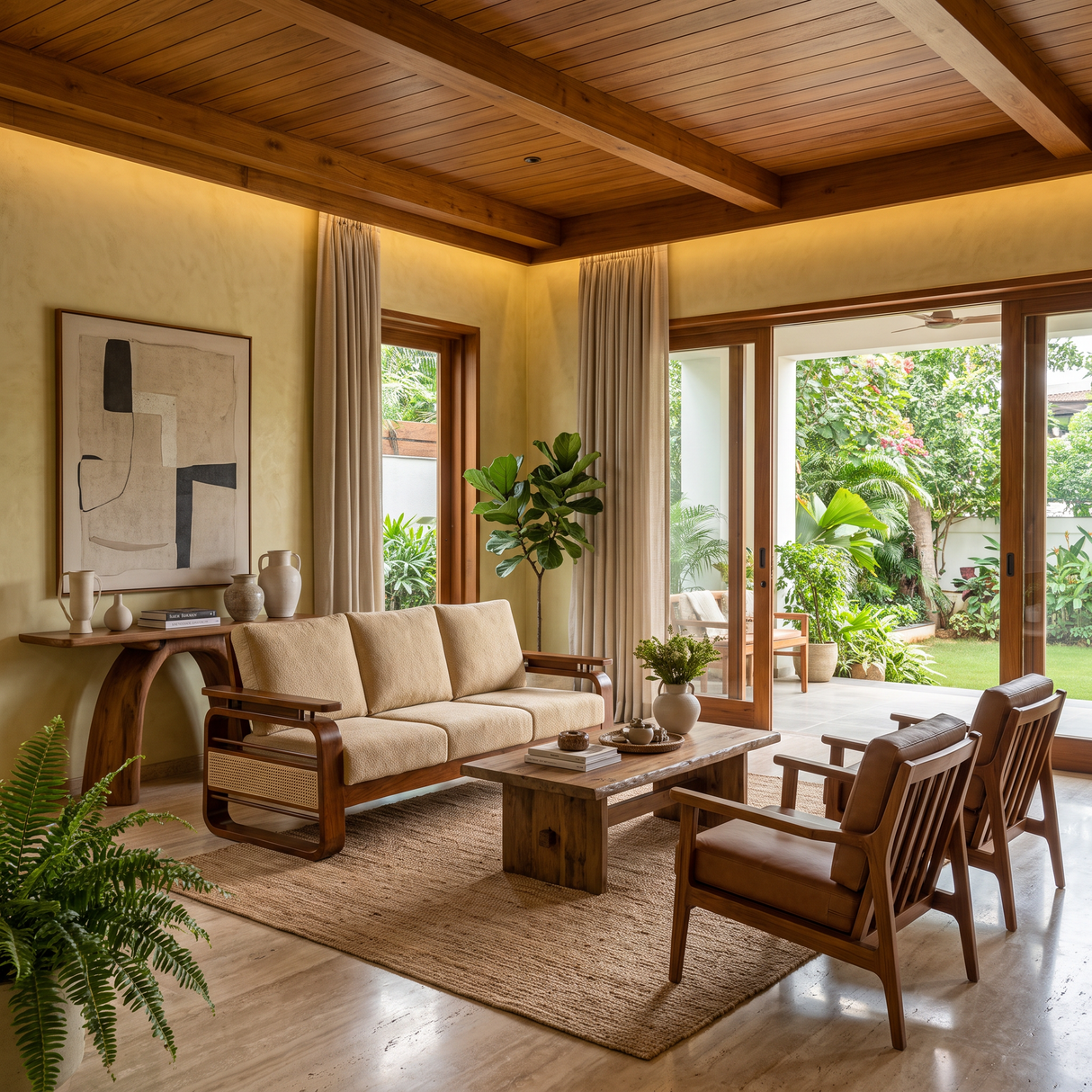 COLONIAL TEAK WOOD RATTAN SOFA
