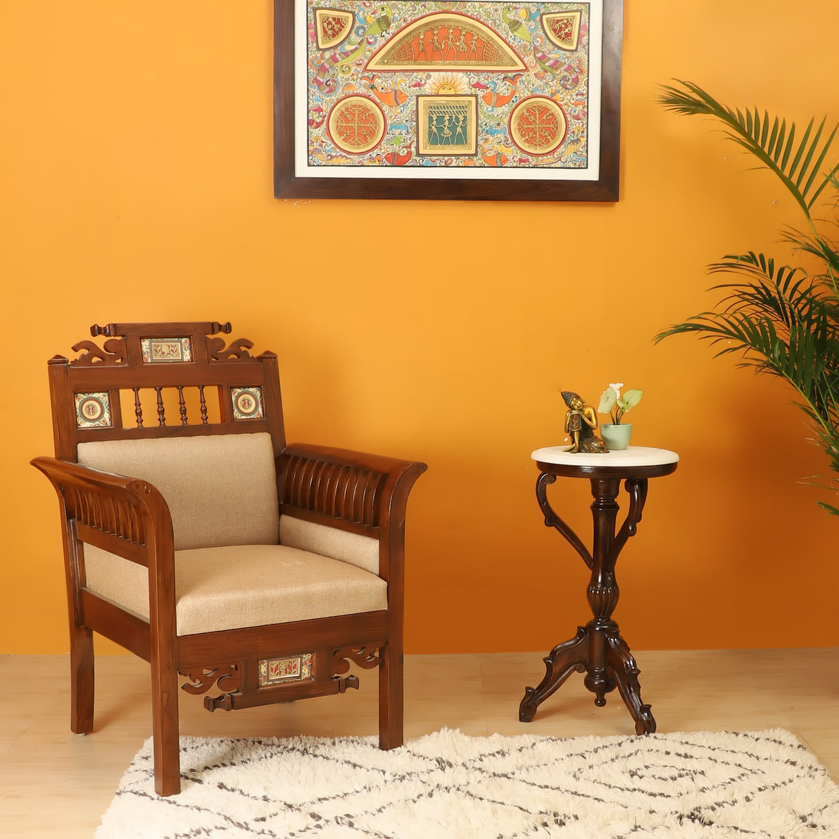 MAHARAJA-11 SINGLE SEATER SOFA WITH DHORKA BRASS FRAMES