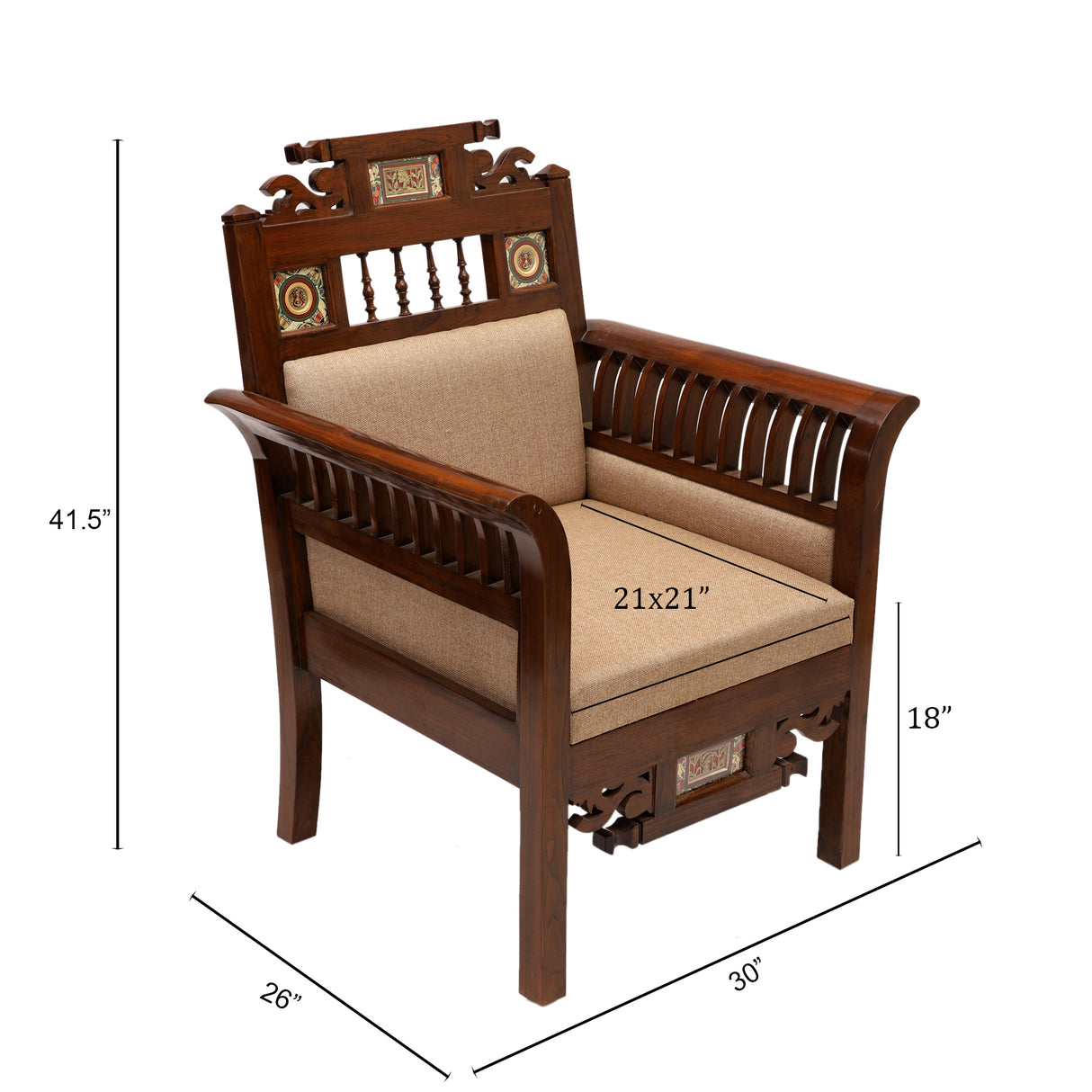 MAHARAJA-11 SINGLE SEATER SOFA WITH DHORKA BRASS FRAMES