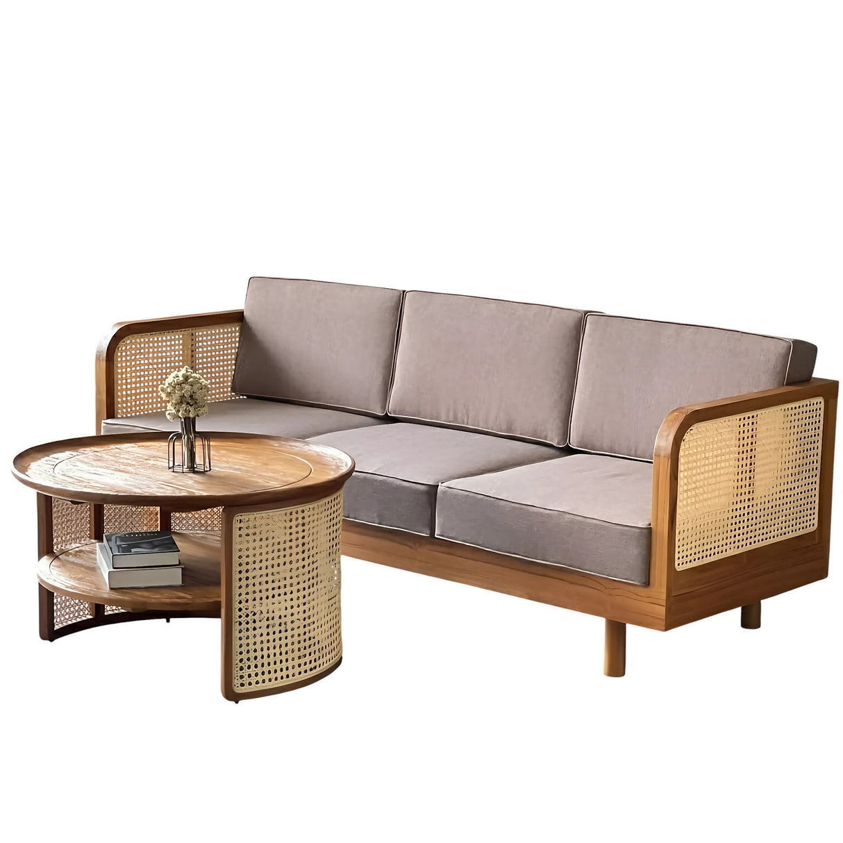 EPIC TEAK WOOD RATTAN SOFA