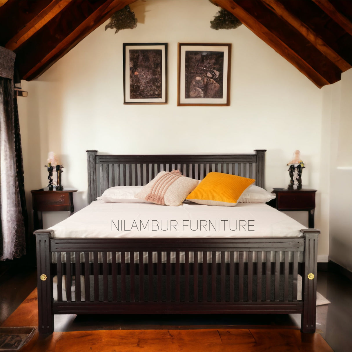 SQUARE MAHOGONY WOOD BED COT - Nilambur Furniture