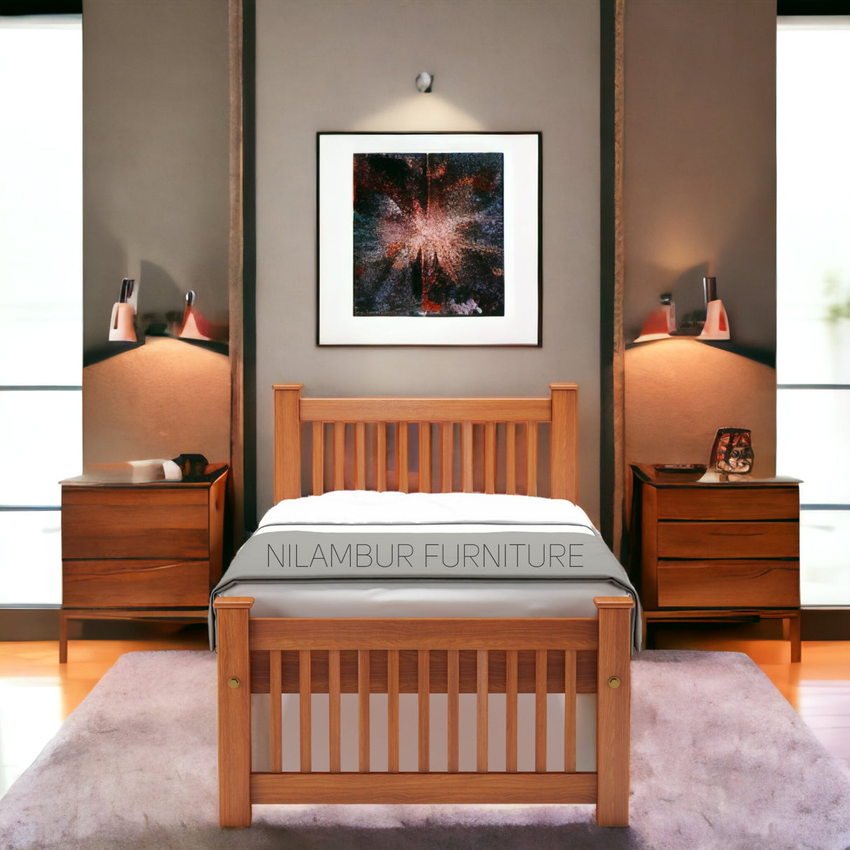 SQUARE SINGLE TEAK BED COT - Nilambur Furniture