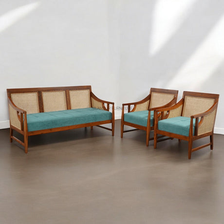 TRAVANCORE TEAK WOOD RATTAN SOFA