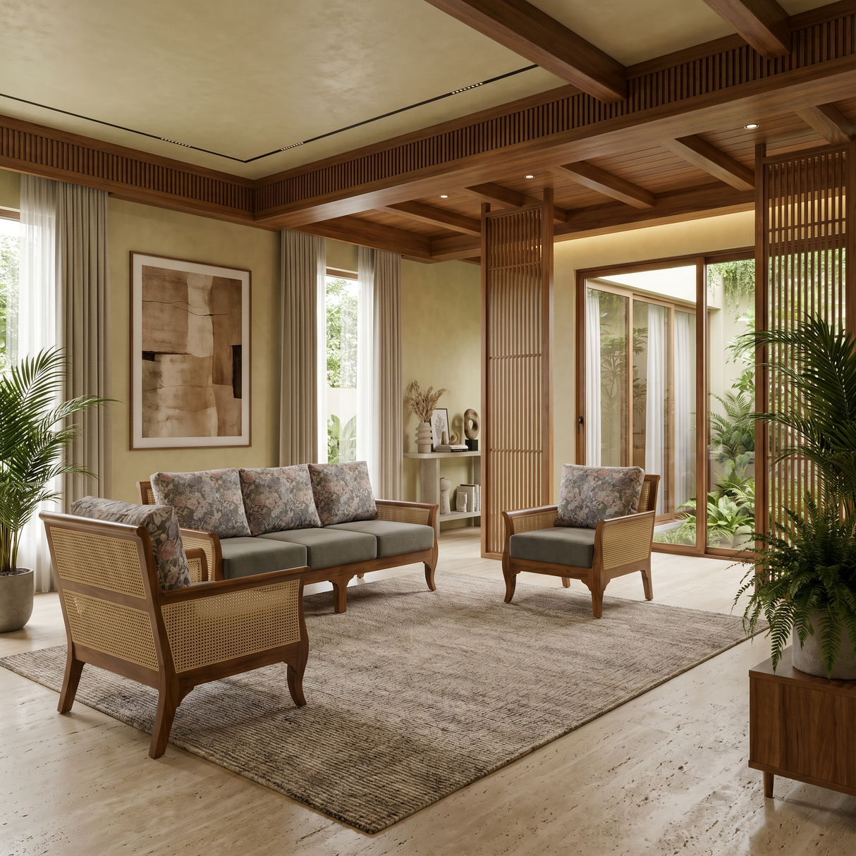 STELLA TEAK WOOD RATTAN SOFA